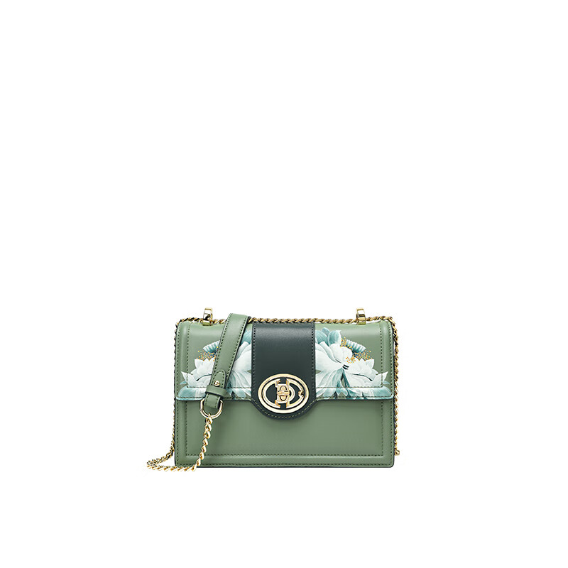 古伊西女包新款中国风优雅绣花小方包牛皮链条包母亲节生日礼物实用大气 青瓷+送礼品袋+代写贺卡