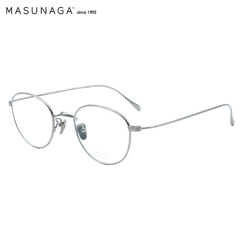 MASUNAGA增永眼镜框 男女复古轻商务日本手工制作 圆框钛材质远近视光学眼镜架GMS-396BT #24 正银色 47mm