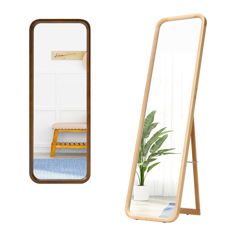 积木部落 北欧实木穿衣镜落地家用壁挂两用全身镜子卧室简约立式试衣镜舞蹈镜 原木色-高160cm*宽45cm(悬挂 落地)