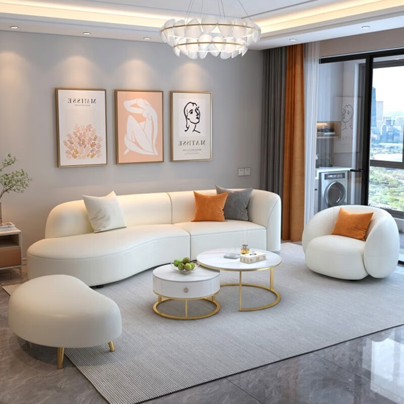 家巴适布艺沙发奶油风科技布艺沙发小户型客厅流行网红异形弧形沙发