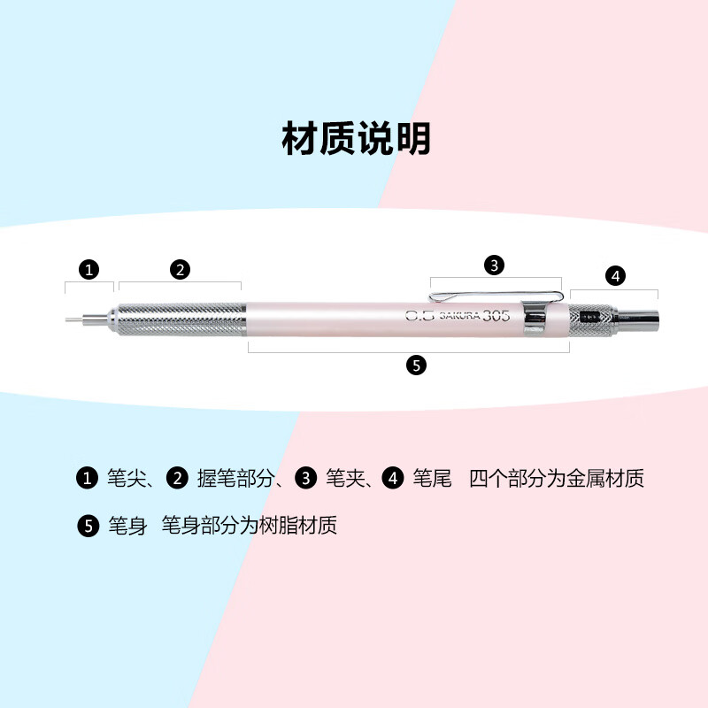 日本樱花(SAKURA)金属自动铅笔活动铅笔绘图铅笔 避震笔芯防断 0.5mm银色笔杆【日本进口】
