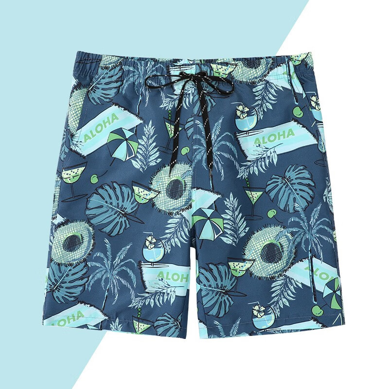 佑游 沙滩裤男速干宽松大码五分裤防尴尬可下水海边休闲运动平角泳裤 湖绿海岛(专业速干 升级透气款) 2XL (建议150-170斤)