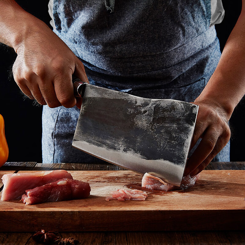 李麻子 烧腊刀熟食斩剁鸡鸭锻打手工九江弯菜刀厨师专用斩切两用商用 九江弯刀2号（大）