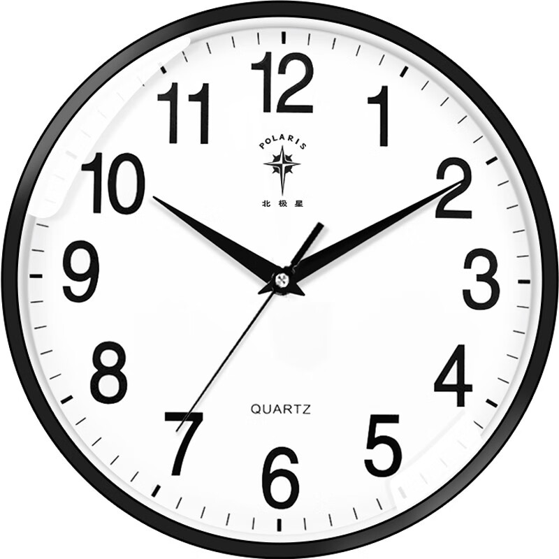 北极星（POLARIS）挂钟 时尚创意客厅钟表 简约石英钟12英寸2842黑色