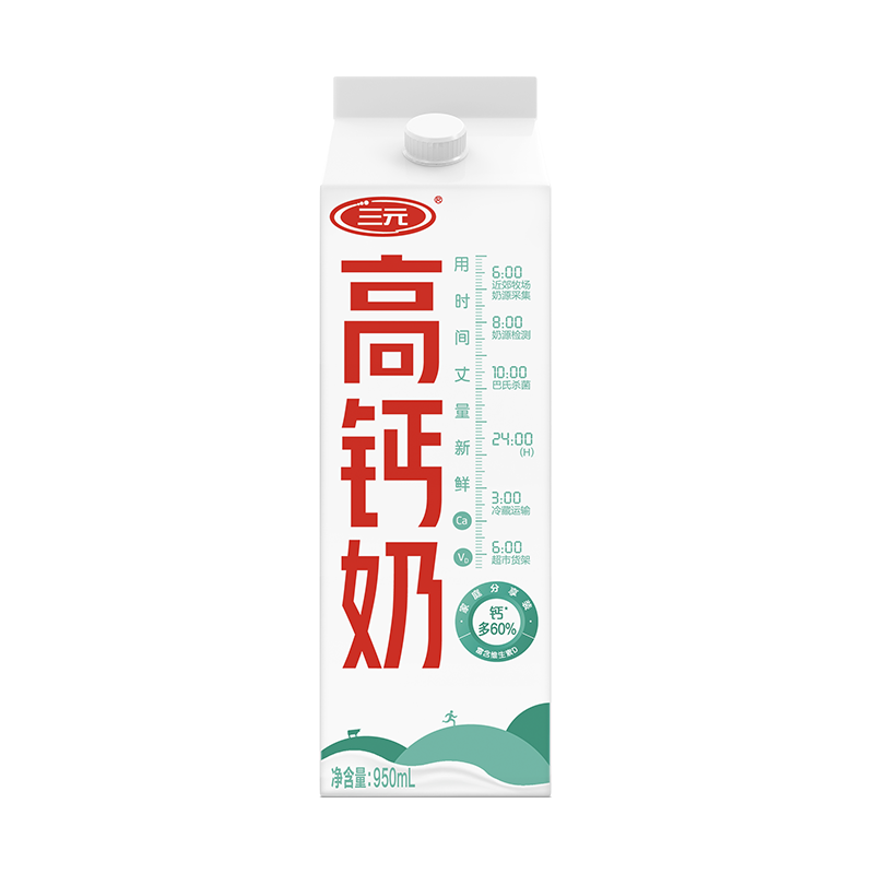 三元 高钙奶 950ml/1盒 鲜牛奶  巴氏杀菌调制乳 11.45元