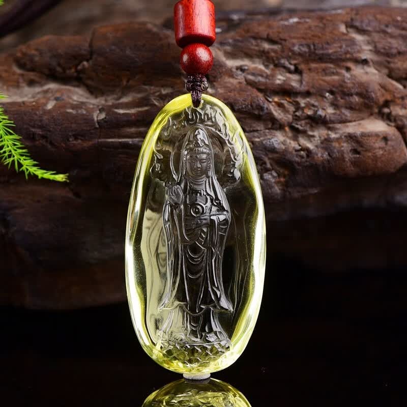 卫城天然黄水晶观音菩萨吊坠南海观音项坠男士水晶挂件项链