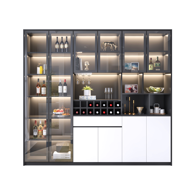 百意空间客厅玻璃酒柜家用靠墙餐边柜轻奢简约多功能小型电视边柜酒柜 A01黑橡木色不带灯 长800