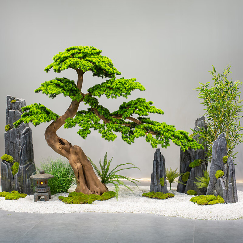 九叶草迎客松仿真树大型假树新中式造景室内外松树酒店橱窗装饰摆件绿植 定制造型尺寸联系客服