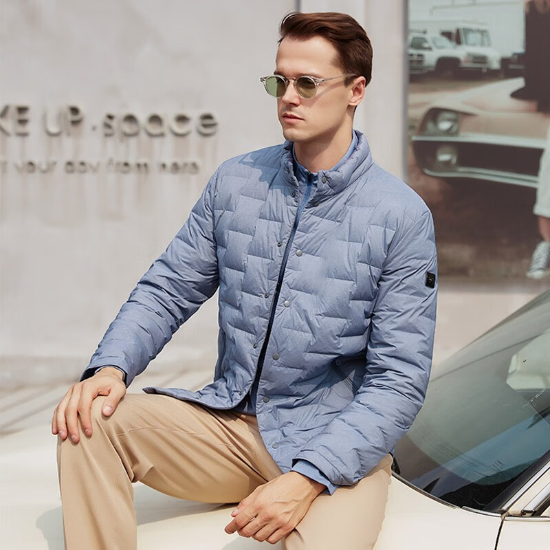 喜玛尔图男式羽绒服白鹅绒保暖防风御寒amfmyf103 蓝灰色 m