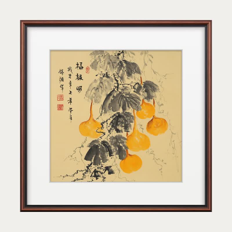 琅櫃坊葫芦挂画福禄满堂装饰画国画手绘公鸡花鸟画玄关书房茶室写意画