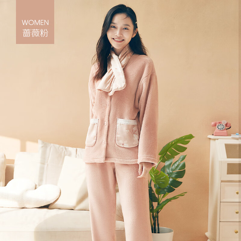 富妮来【珊瑚绒】睡衣女秋冬新款加绒加厚女士睡衣长袖家居服可外穿
