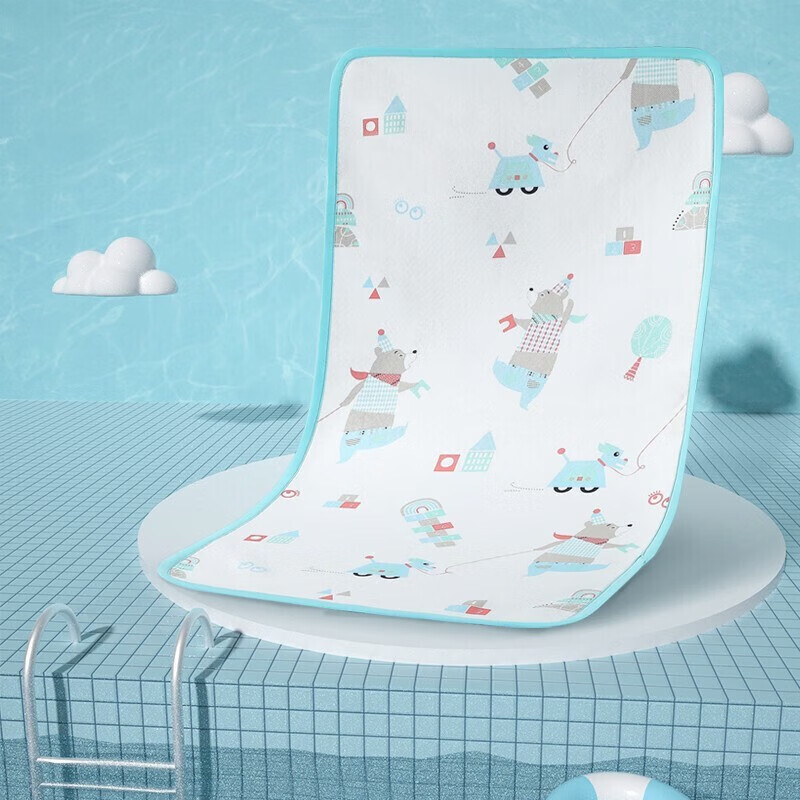 欧孕（OUYUN）婴儿冰丝凉席婴儿床席子宝宝透气夏季儿童幼儿园可用席子 白色嗨皮熊;100cmx48cm