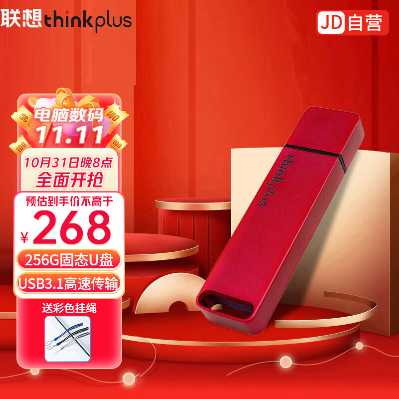 ThinkPad 联想thinkplus移动固态闪存优盘USB3.1高速传输U盘金属商务U盘电脑优盘 TU100 Pro红色限量 【256G】