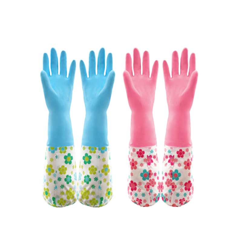 雅高PVC手套2双装均码加绒加长型保暖款家务手套 橡胶皮手套