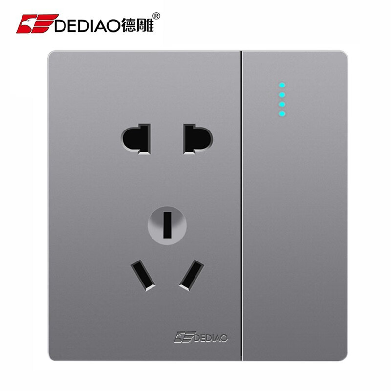 德雕(dediao)86型开关插座面板 墙壁电源暗装星空灰d12带开关二三插五