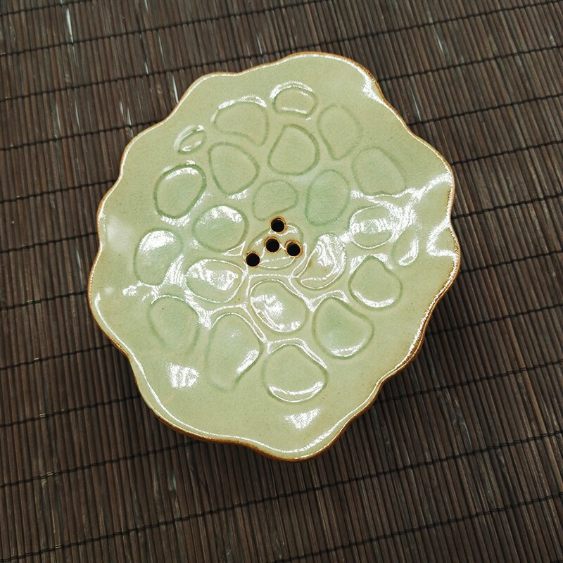娑娜依新中式中国风复古陶瓷香皂盒肥皂盒创意可沥水陶瓷手工皂碟造型 带釉富贵青