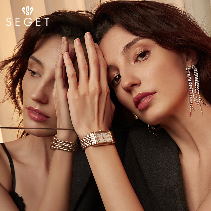 世爵(seget)瑞士品牌方形典雅手表女贝母表盘优雅设计镶钻女士腕表