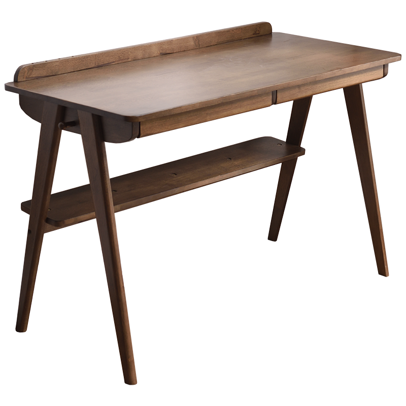 爱必居实木书桌简约家用学生电脑桌北欧卧室日式书房书桌橡胶木出口升级款1米双抽胡桃色