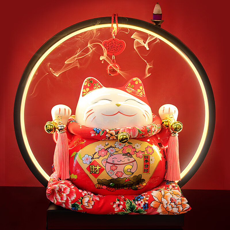 极度空间牛顿摆平衡球球办公室居家装饰摆件减压神器钟摆生日礼物送SN2217 灯圈招财猫-四季发财