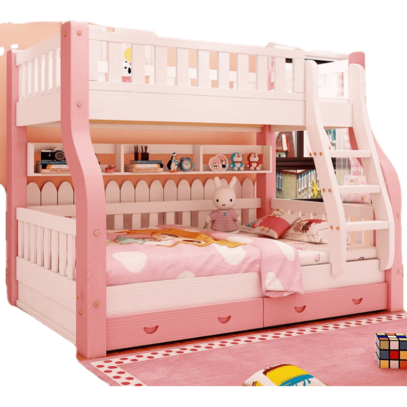 禧龙盛 包安装 粉色白色实木上下床双层床公主床上下铺高低床母子送货入户 粉白色爬梯+电钻+赠品 上宽100下宽120