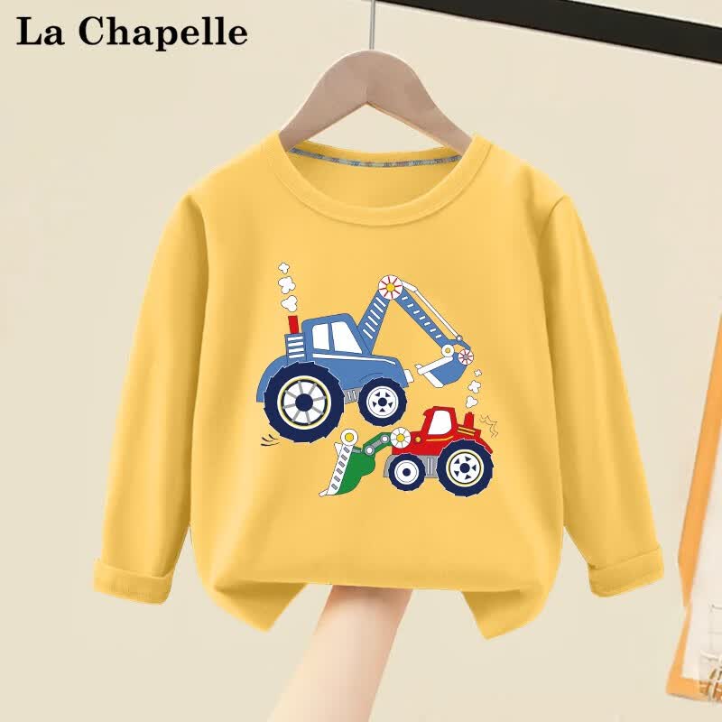 LA CHAPELLE MINI拉夏贝尔男宝宝纯棉长袖t恤春秋款男童薄款白色打底衫儿童上衣服 【纯棉长袖】黄色挖机 100高性价比高么？