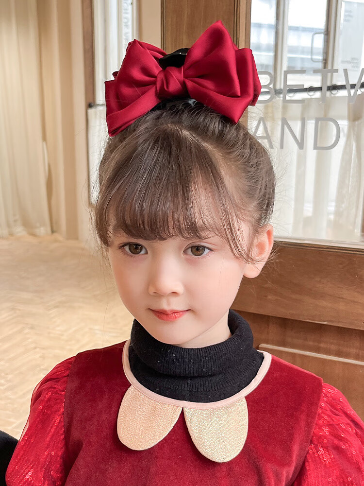 万宝资儿童红色蝴蝶结发夹可爱宝宝高颜值抓夹女孩网红发卡在逃公主