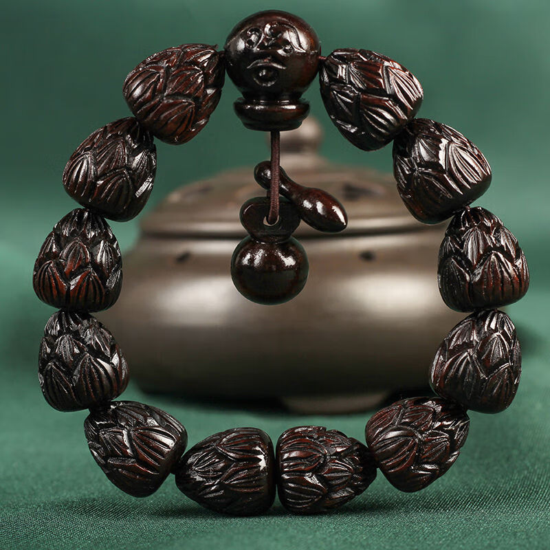 欧费罗 天然雷击枣木雕刻 莲花头款 手串雷劈木一心向佛佛珠手链 13mm