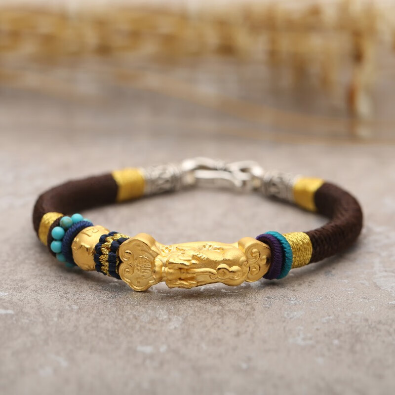 汉珠999黄金貔貅手链转运珠路路通本命年红绳手工编织生日礼物送朋友