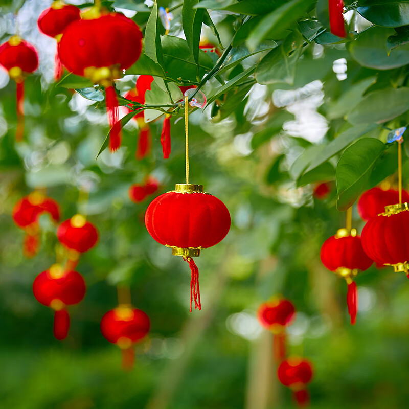 中秋国庆节植绒小灯笼挂饰树上小红灯笼盆景户外阳台结婚庆装饰 3号