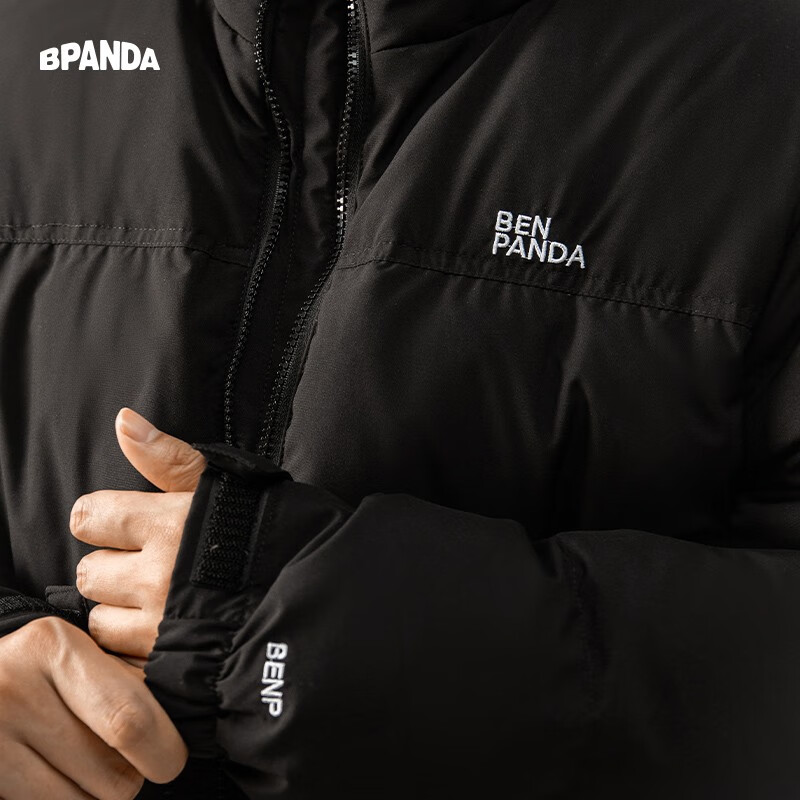 熊猫·本(ben.panda)工装羽绒服男潮流时尚立领加厚保暖户外休闲上衣多穿外套 黑色(防泼水面料) M