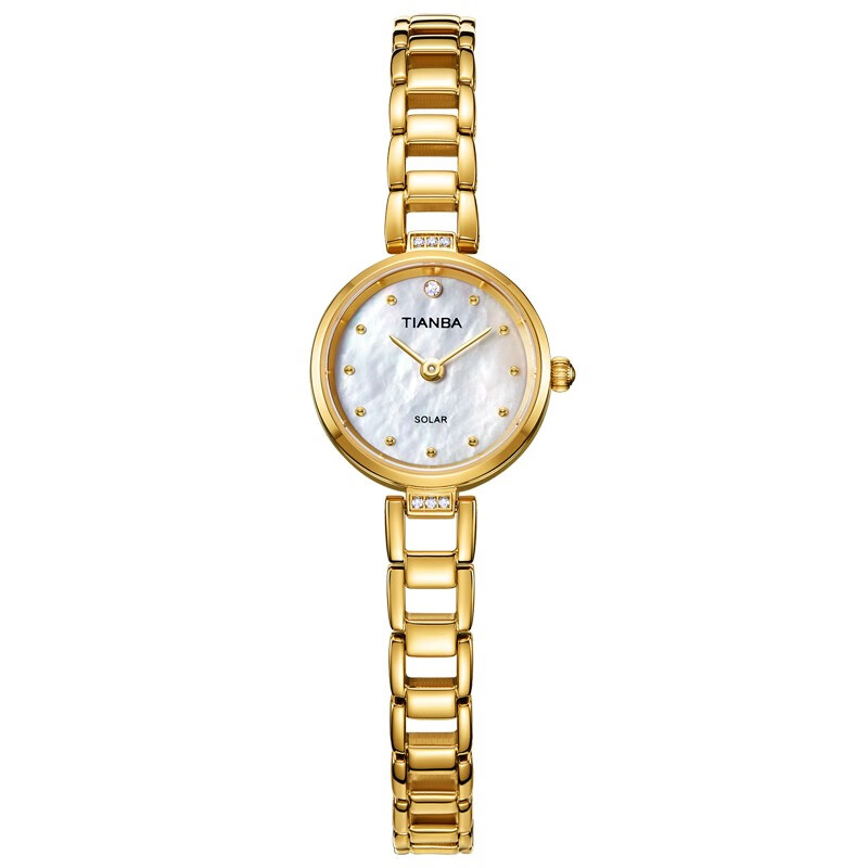 天霸（TIANBA）太阳能光能女表时尚贝母表盘手链表钢带小表盘女士防水手表TL9012 气质优雅金