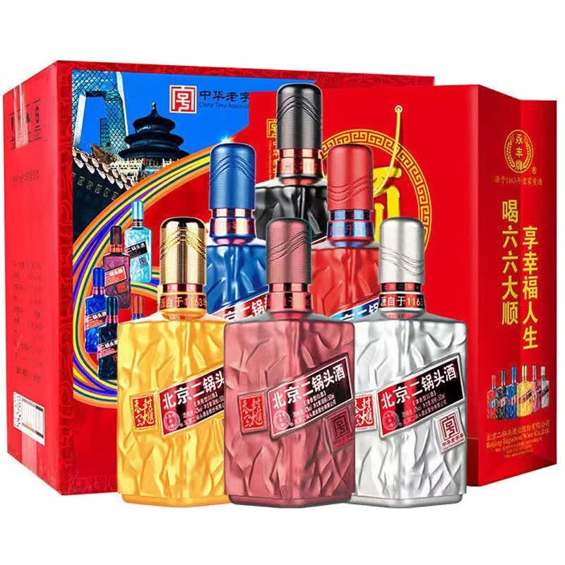 京品道北京二锅头清香型白酒 六六大顺42度500ml*6瓶整箱礼盒