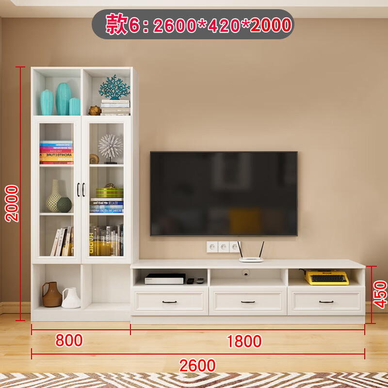喧嚣之后电视柜组合墙小户型现代简约电视墙边柜省空间壁挂式客厅柜D-213 款6:2600*420*2000 组装