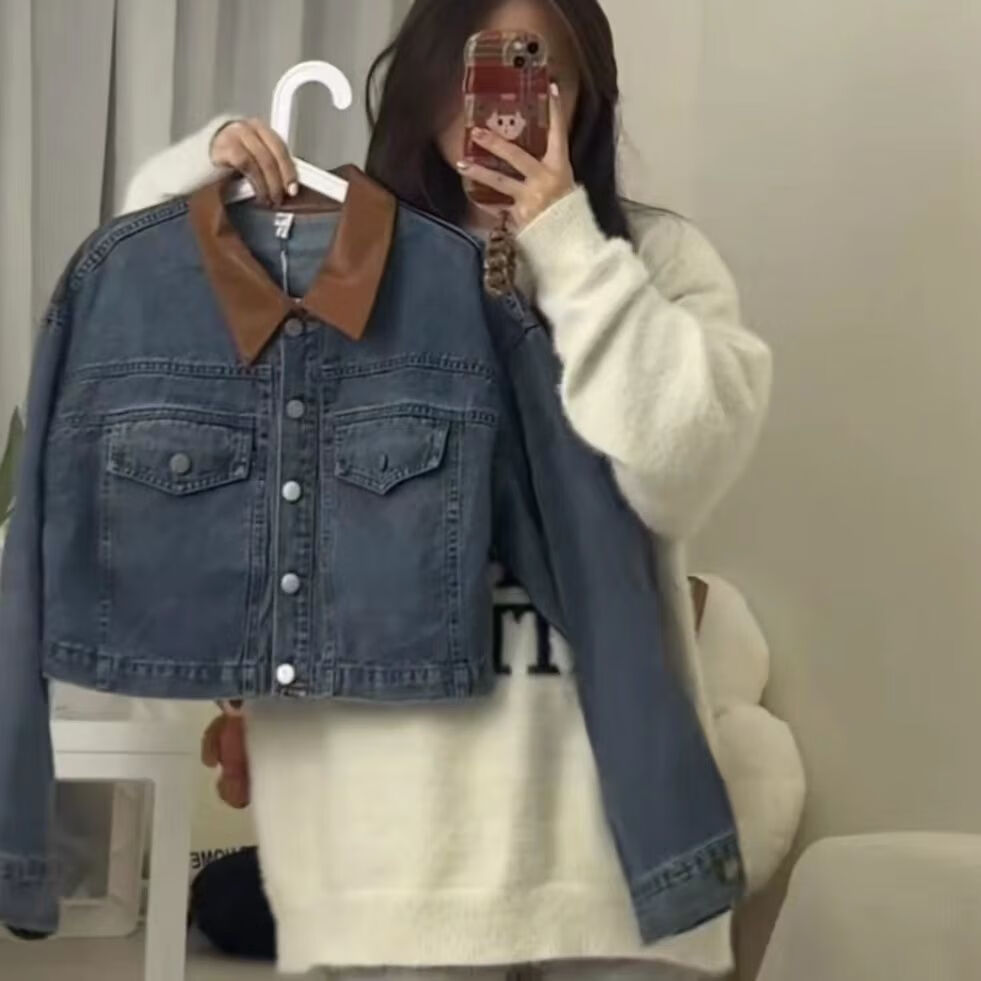 京蝌蝌初春穿搭牛仔套装女2024春季新款港式复古外套 收腰吊 单件牛仔