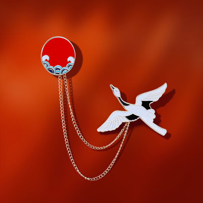 骄鹿可爱日系仙鹤链条胸针古风卡通创意徽章别针百搭学生包包配饰