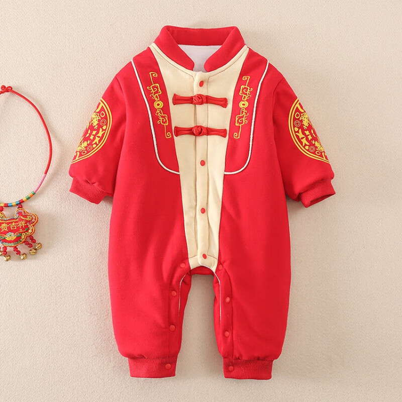 川孩中国风婴儿服满月新生幼儿唐装宝宝拜年连体衣加厚冬季外出抱衣