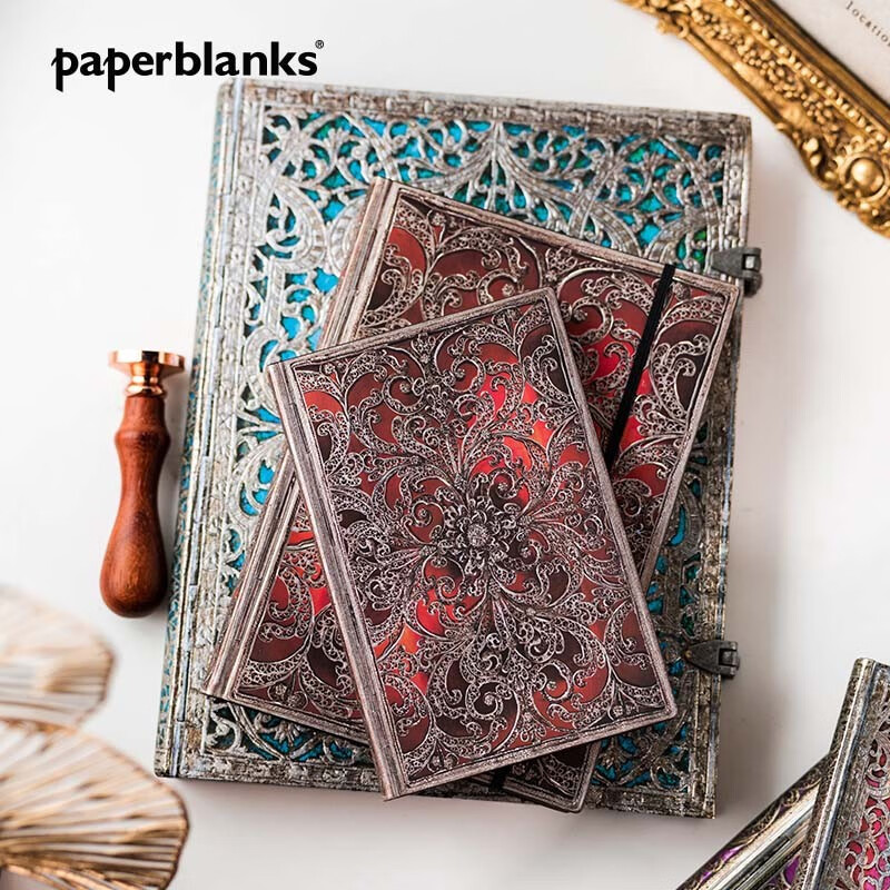 paperblanks复古笔记本古银窗花系列记事本日记本本子软壳手账手帐本学习学生复古文具礼物石榴石 【软壳绑带款】石榴石/中本/无线