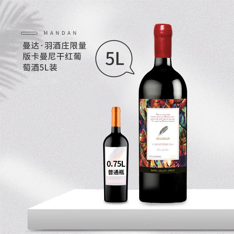 曼达·羽智利进口红酒曼达·羽酒庄限量版卡曼尼干红(5l)