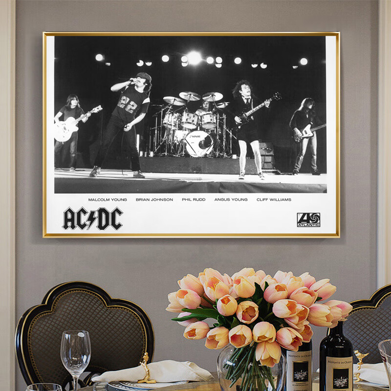 定制acdc摇滚乐队海报黑白怀旧复古酒吧装饰画琴行挂画墙画壁画有 y