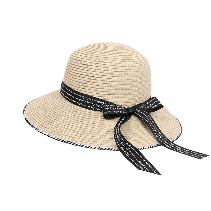 草帽子女夏天太阳帽大帽檐防晒遮阳韩版百搭可折叠度假沙滩渔夫帽 米白色