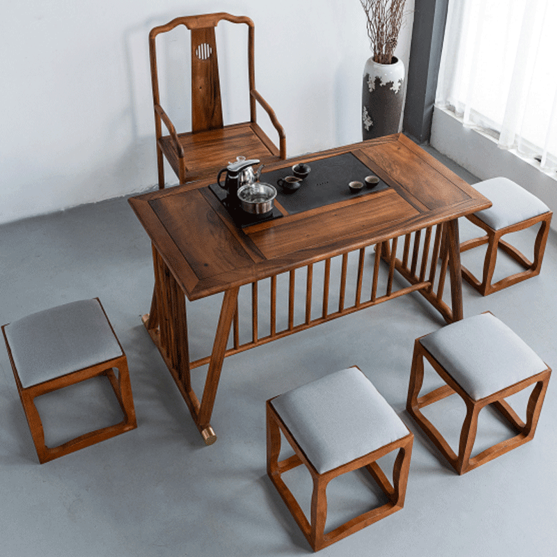 怡家部落 新中式胡桃木茶桌 实木茶桌椅组合 中式茶几泡茶桌 办公室
