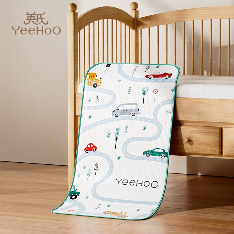 英氏（YEEHOO）婴儿冰丝凉席新生婴儿床席子可水洗吸汗儿童幼儿园凉席夏天午睡 小汽车+抗菌防霉+安眠无痕 120CM*