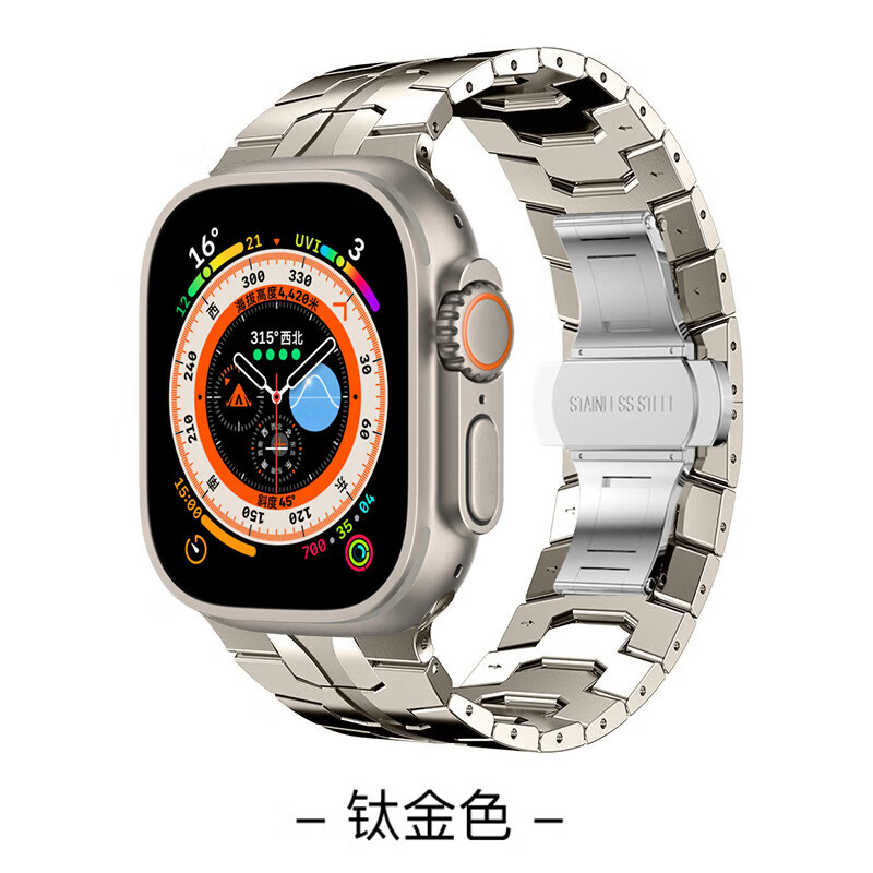 例米适用iwatch ultra苹果S8手表钢铁侠watch8表带S7金属SE钢带表带 钛金色 适用iwatch ultra49mm