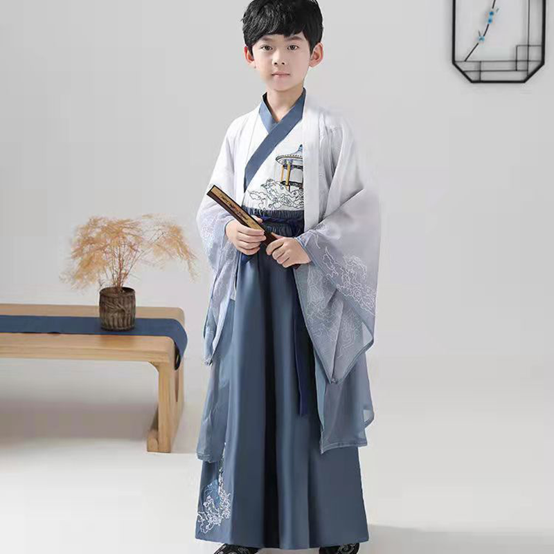 南糖三色儿童汉服男童夏小学生飘逸古风男孩中国风古装超仙夏天唐装