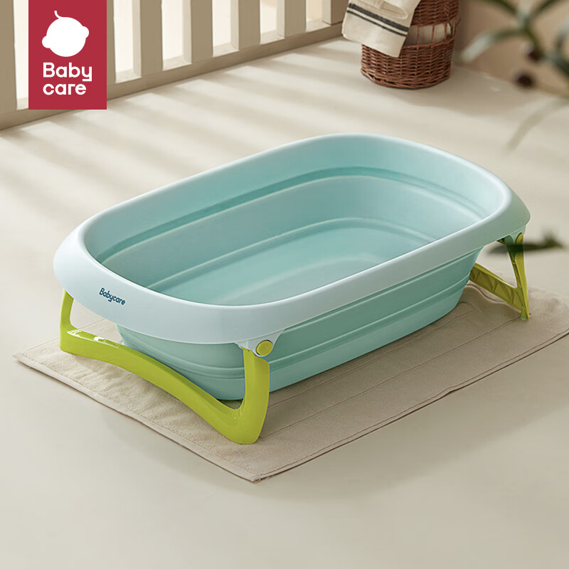 babycare婴儿洗澡盆 大号可折叠浴盆 宝宝新生儿沐浴盆可坐躺单盆 浅嗬绿