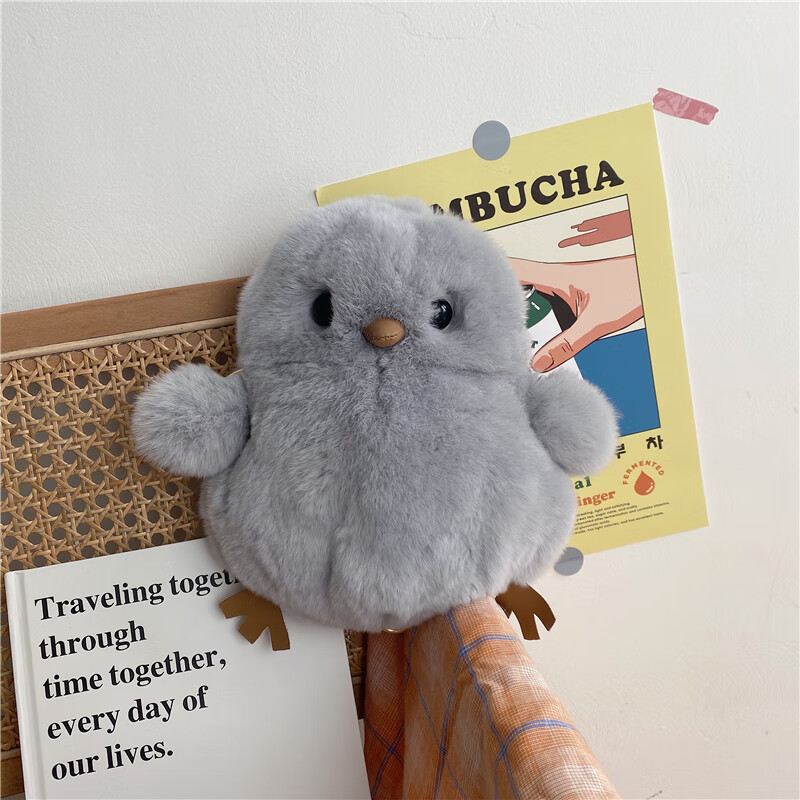 高端轻奢时尚 獭兔毛皮草包包卡通秋冬萌可爱小鸡公仔背包女斜挎包