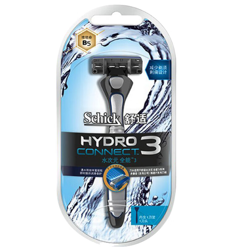 schick舒适水次元hydro3层手动剃须刮胡刀刀片 1刀架1刀头 hydro3