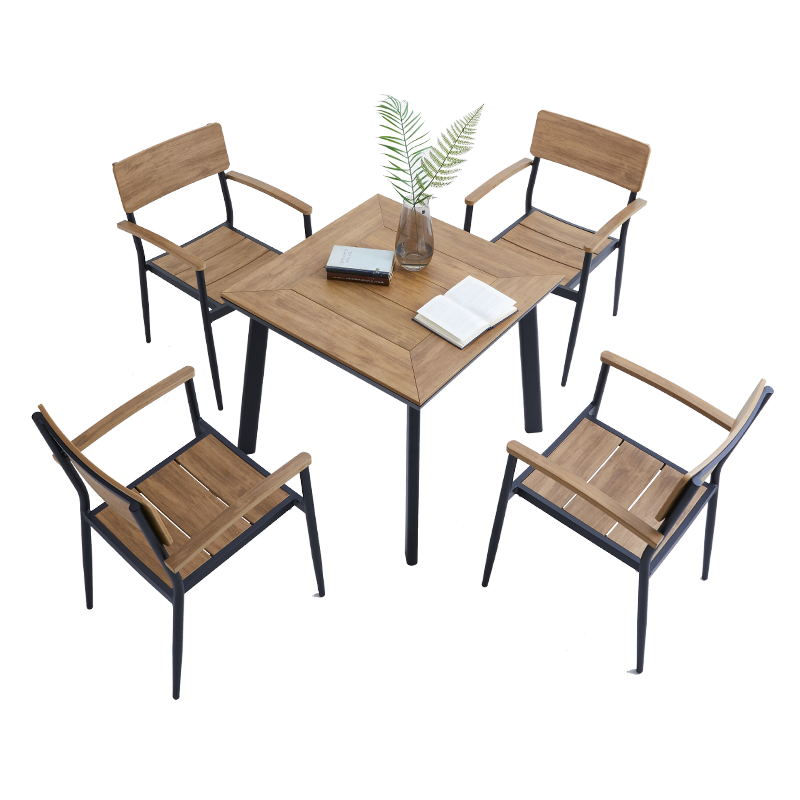 尚伦 Sun Roy室外塑木休闲桌椅组合露天阳台防腐木桌椅子北欧外摆户外桌椅 海王星4椅+80印油方台