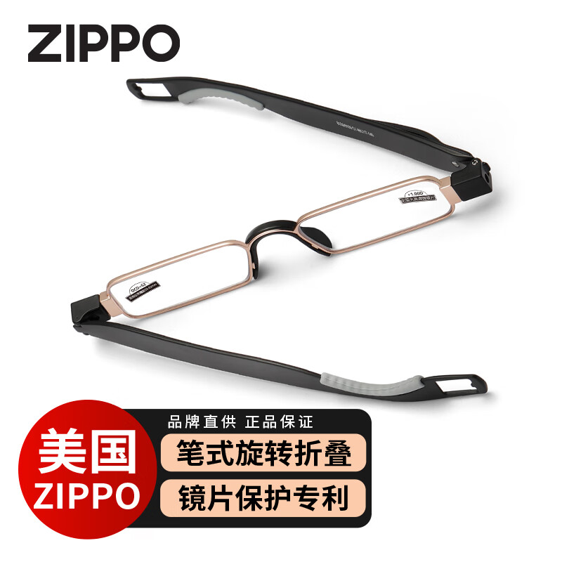 ZIPPO美国折叠便携旋转老花眼镜进口材料高清防蓝光8109男女超轻 100度