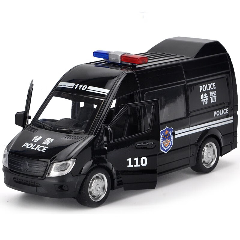 回力车合金小汽车玩具车仿真模型警车 灯光音乐儿童男孩车模 黑色警车